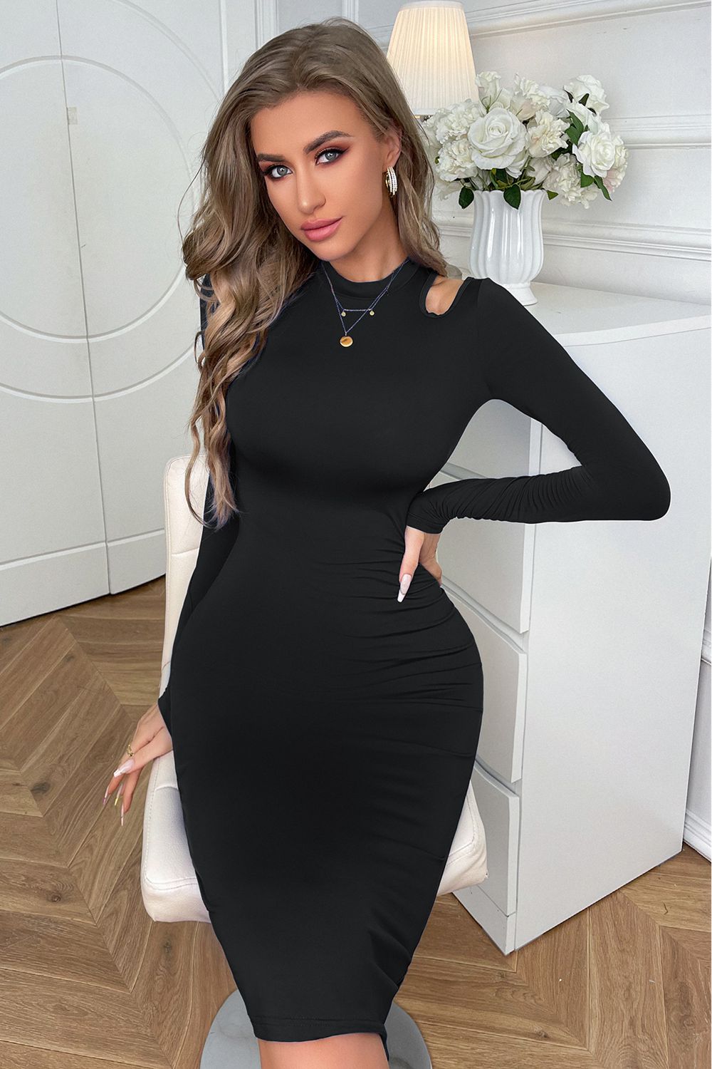 Cutout Long Sleeve Pencil Dress - AllIn Computer