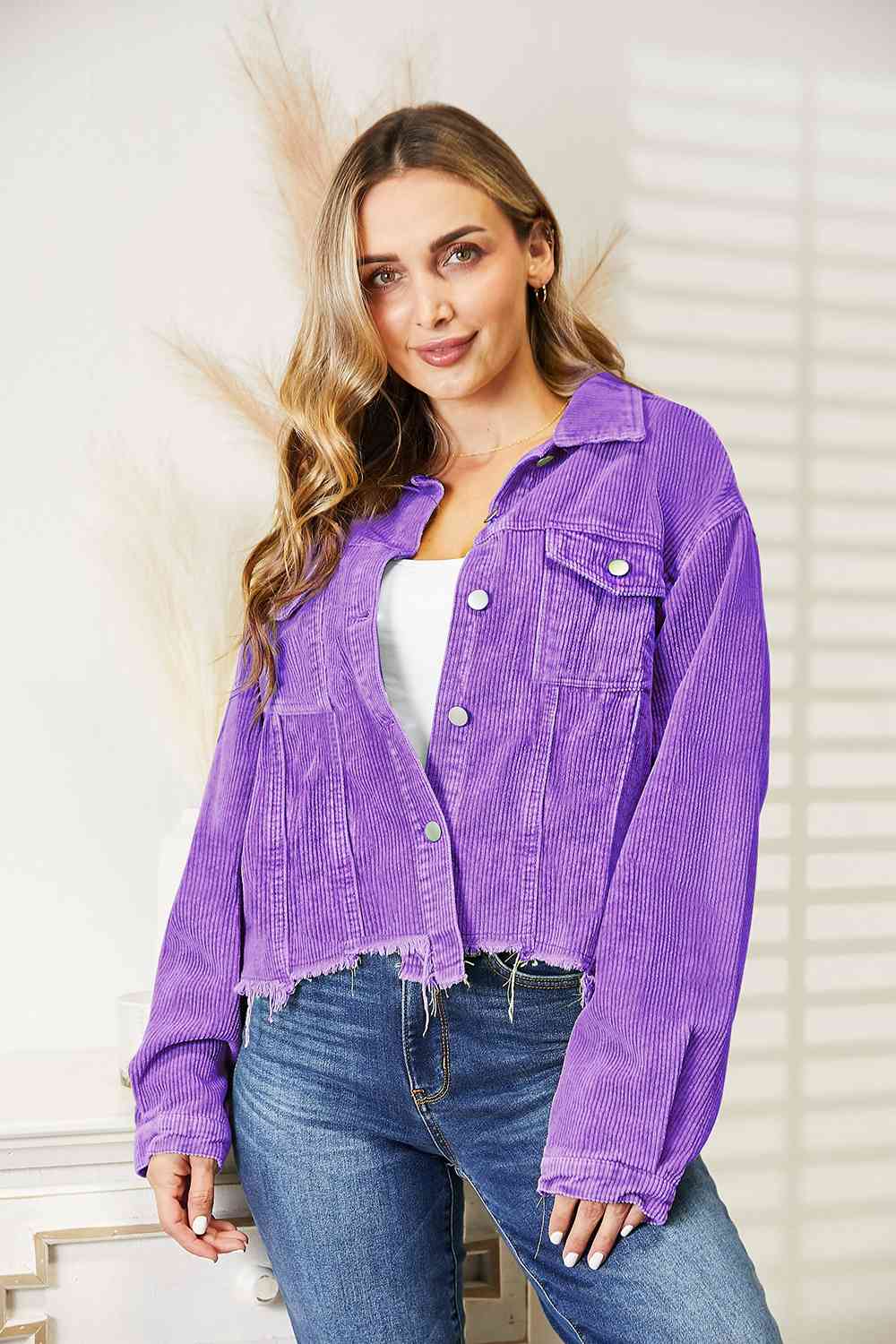 Raw Hem Button Down Jacket - AllIn Computer