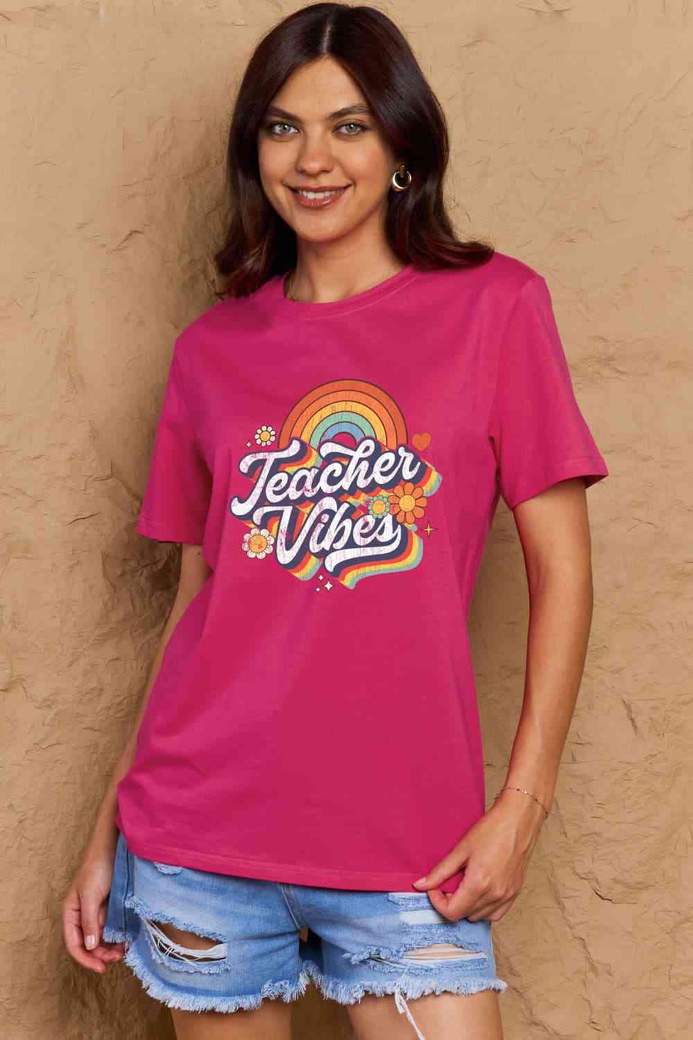 Simply Love Full Size TEACHER VIBES Graphic Cotton T-Shirt - AllIn Computer