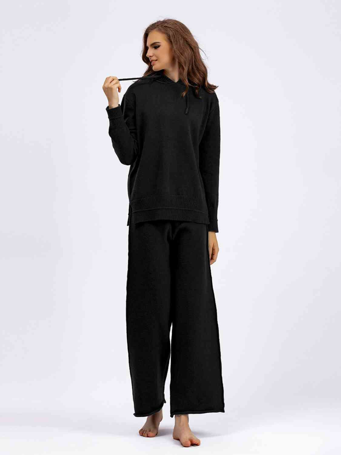 Long Sleeve Hooded Sweater and Knit Pants Set - AllIn Computer
