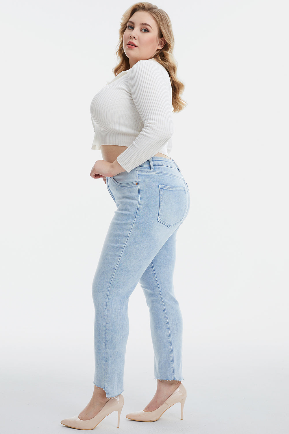 BAYEAS Full Size High Waist Raw Hem Washed Straight Jeans - AllIn Computer