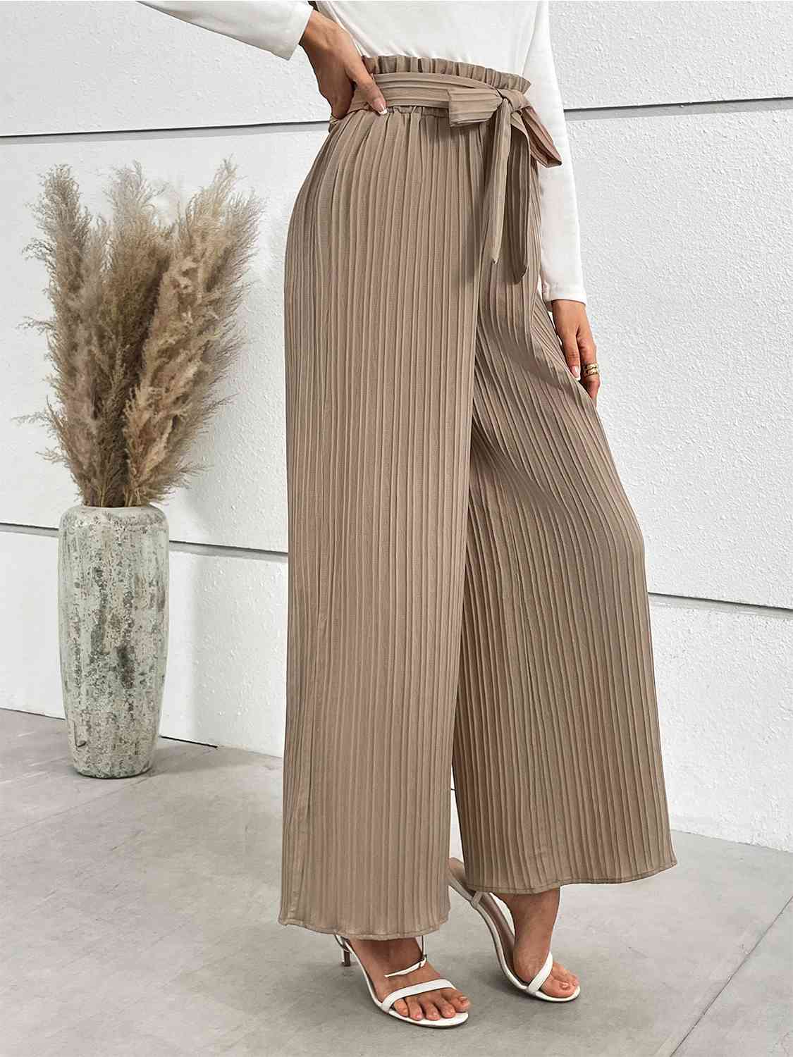 Tied Wide Leg Long Pants - AllIn Computer