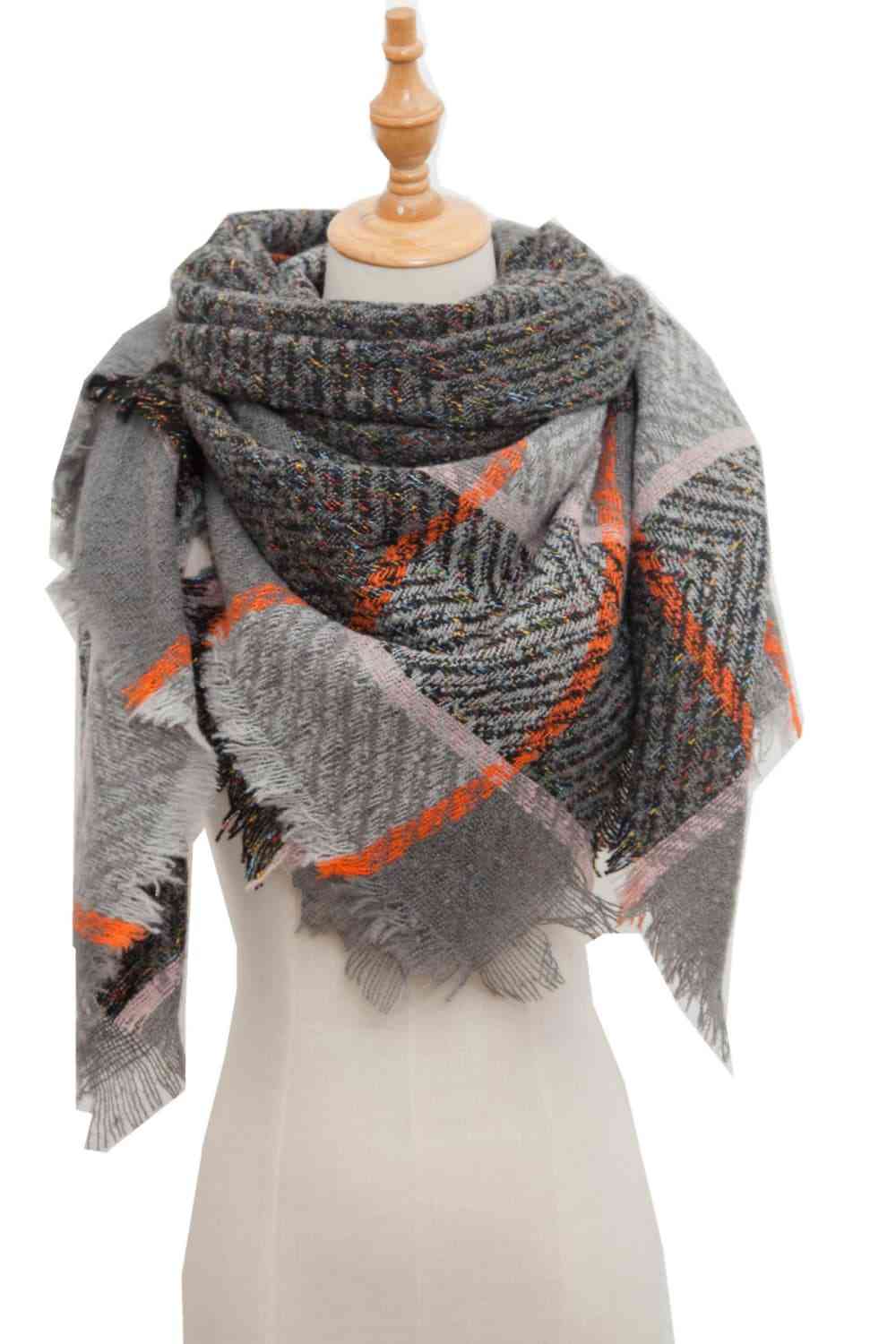 Plaid Raw Hem Polyester Scarf - AllIn Computer