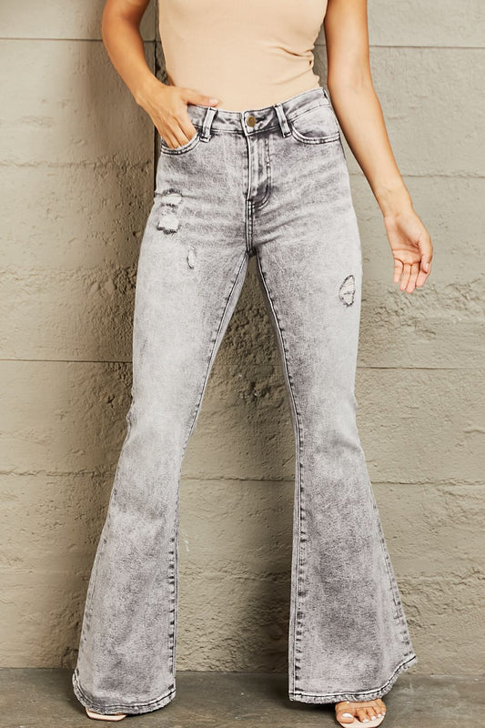 BAYEAS High Waisted Acid Wash Flare Jeans - AllIn Computer