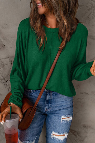 Double Take Full Size Round Neck Long Sleeve T-Shirt - AllIn Computer