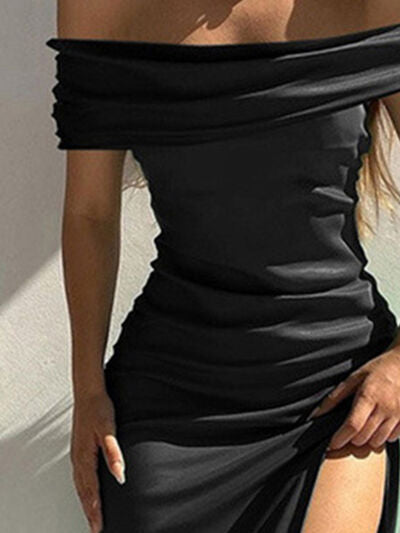 Split Ruched Off-Shoulder Dress - AllIn Computer