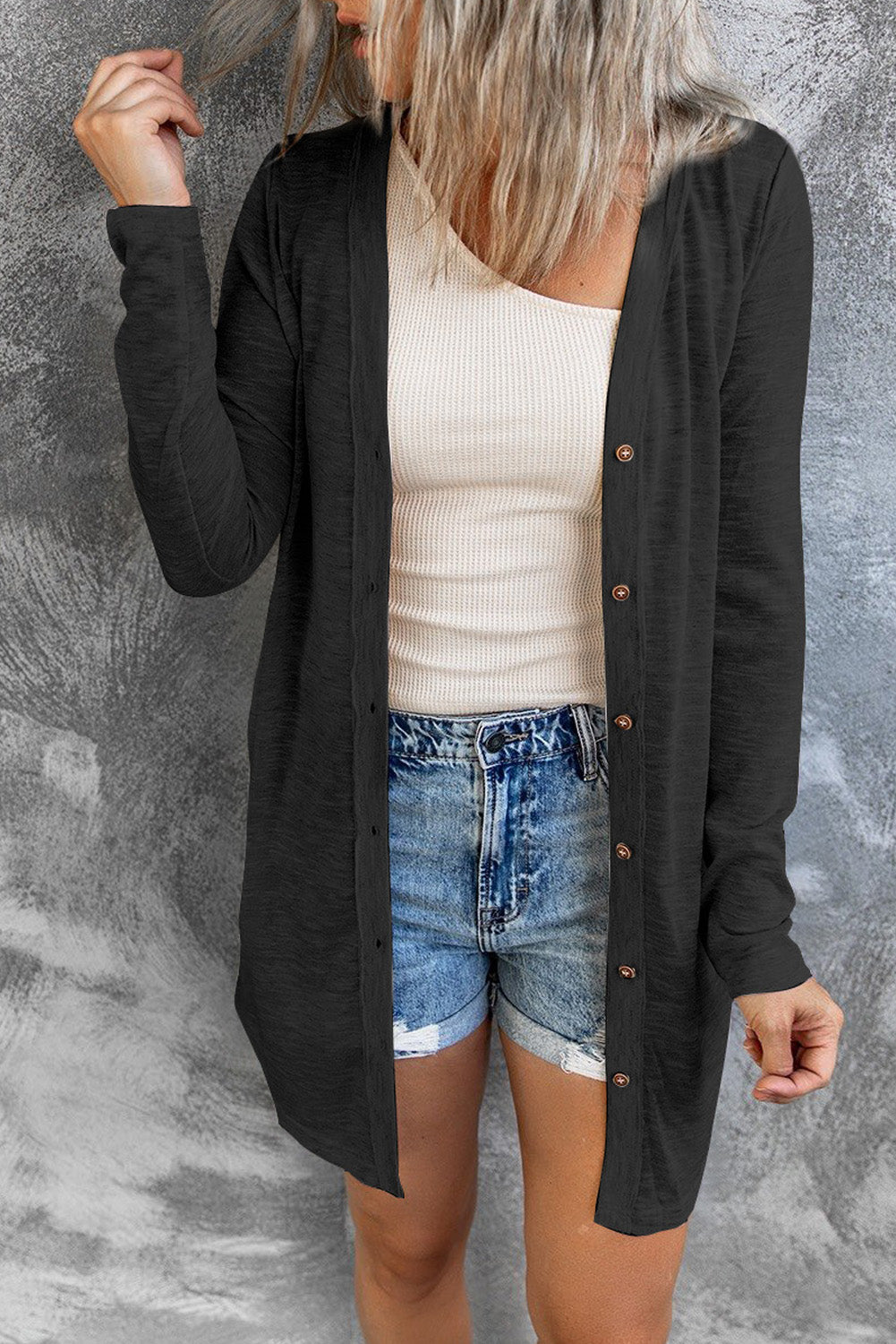 Double Take Button Down Long Sleeve Longline Cardigan - AllIn Computer