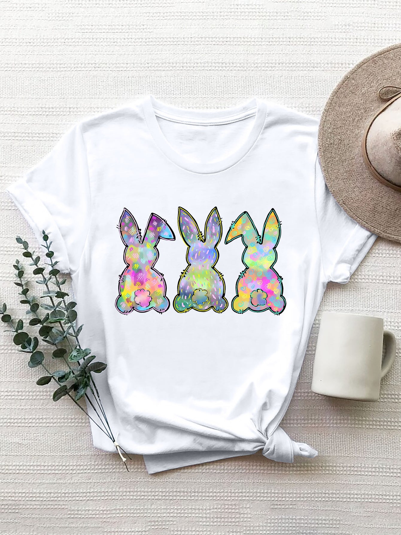 Rabbit Round Neck Short Sleeve T-Shirt - AllIn Computer