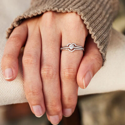 925 Sterling Silver Inlaid Zircon Heart Ring - AllIn Computer