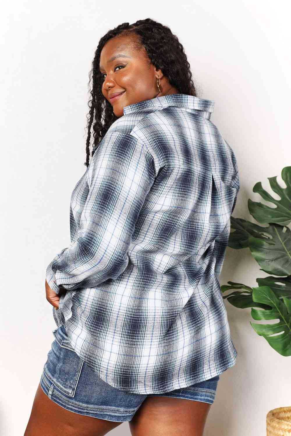 Double Take Plaid Dropped Shoulder Shirt - AllIn Computer