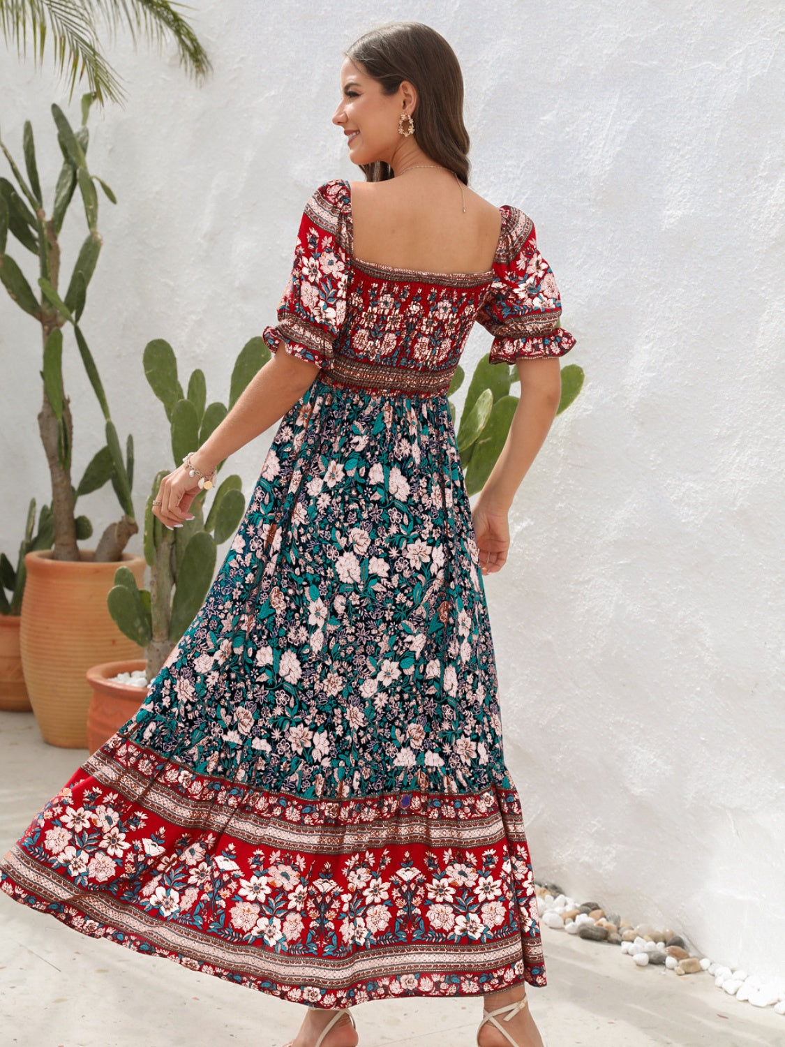 Floral Flounce Sleeve Midi Dress - AllIn Computer