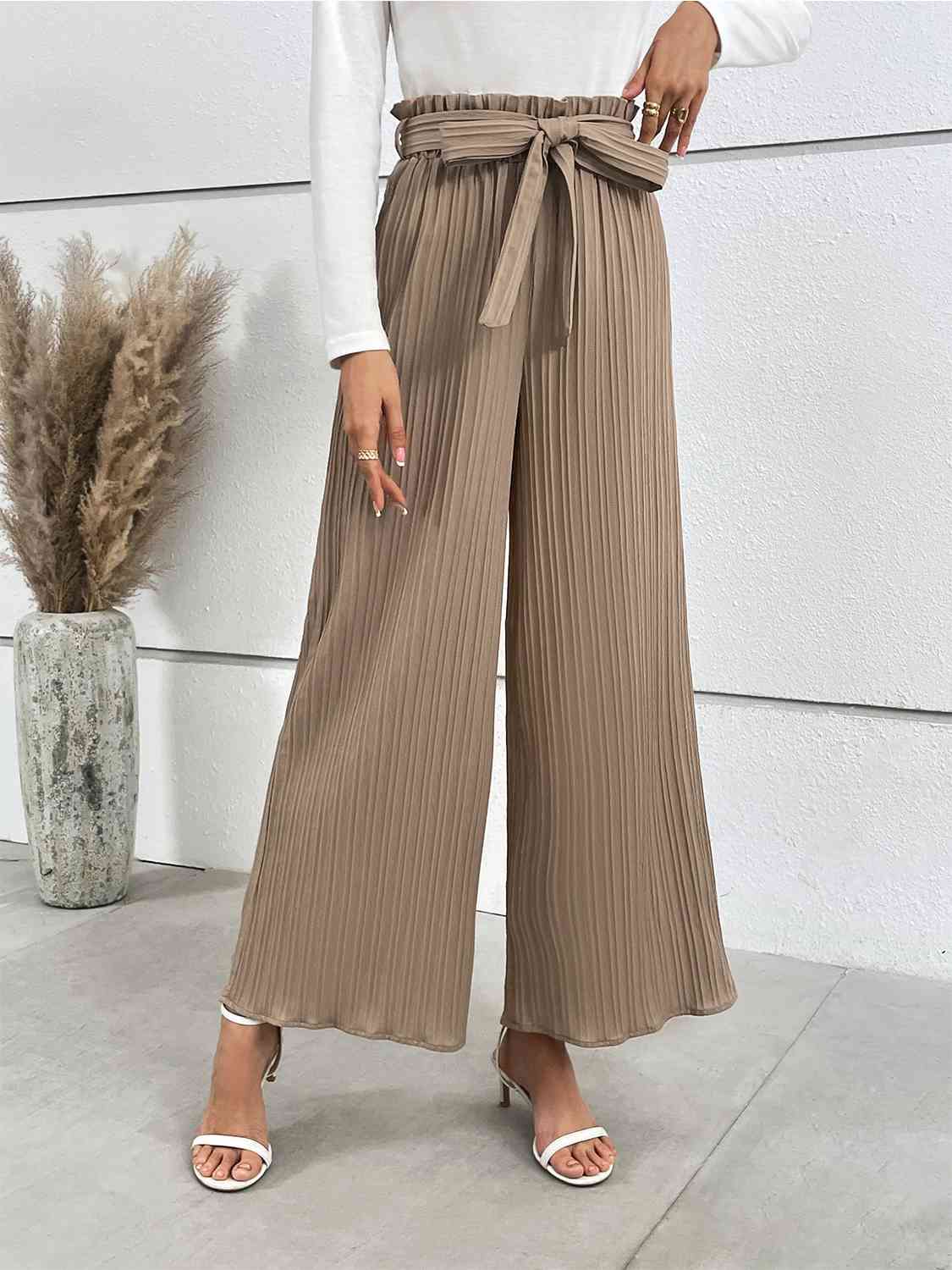 Tied Wide Leg Long Pants - AllIn Computer