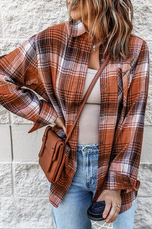 Collared Neck Long Sleeve Plaid Shirt - AllIn Computer