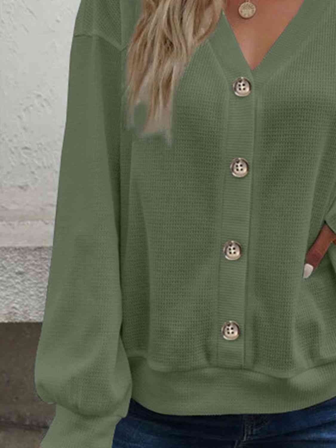 V-Neck Dropped Shoulder Blouse - AllIn Computer