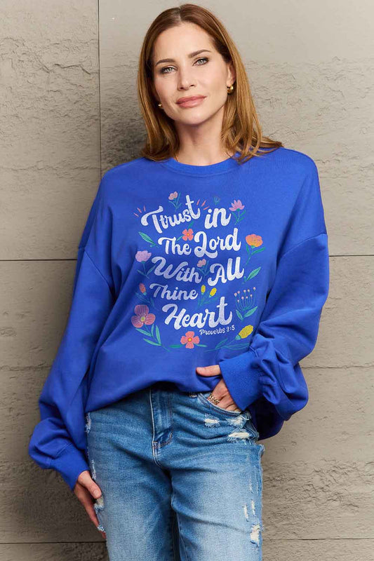 Simply Love Full Size Flower Slogan Graphic Sweatshirt - AllIn Computer