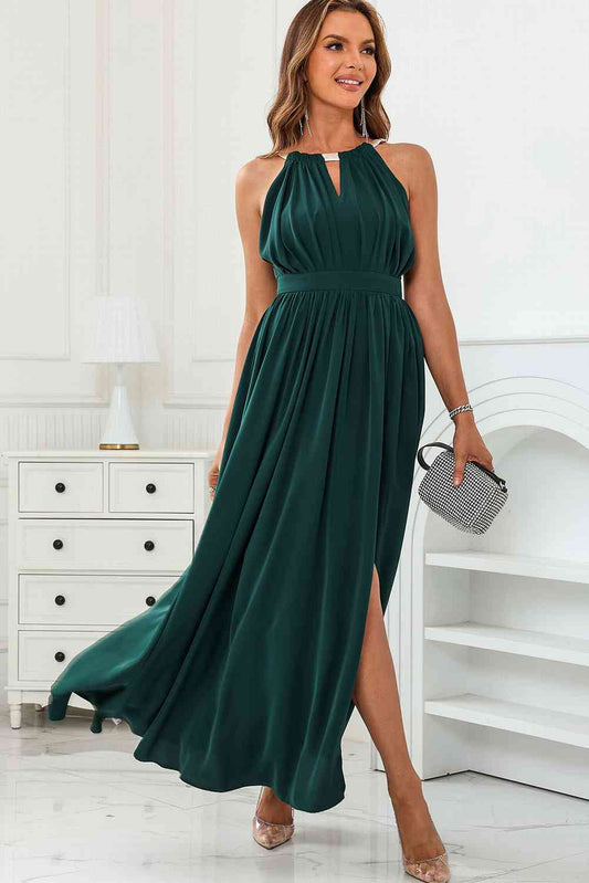 Cutout Ruched Slit Sleeveless Dress - AllIn Computer