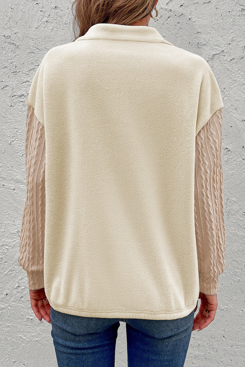 Zip-Up Dropped Shoulder Cable-Knit Sweatshirt - AllIn Computer