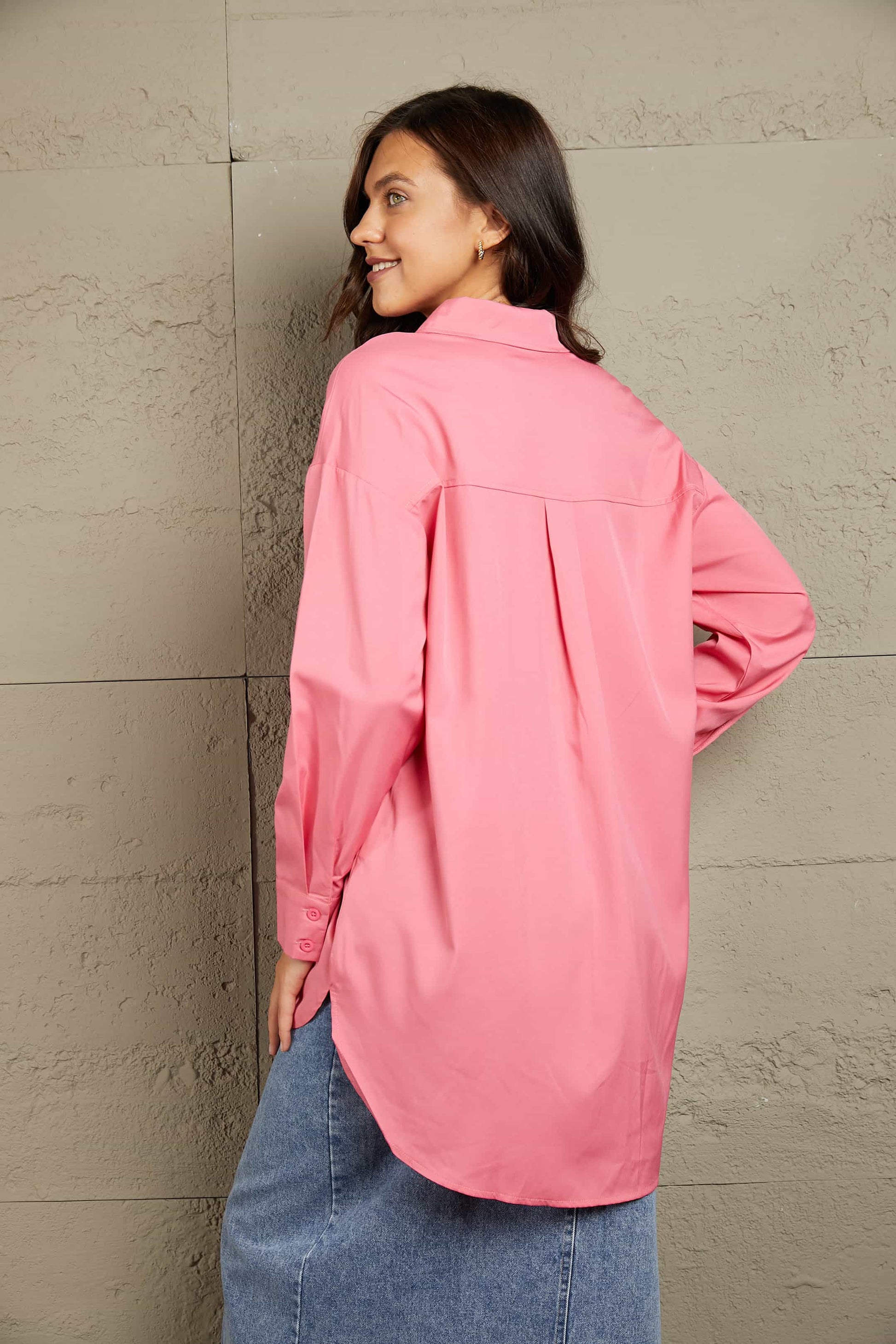 Double Take Dropped Shoulder Longline Shirt - AllIn Computer