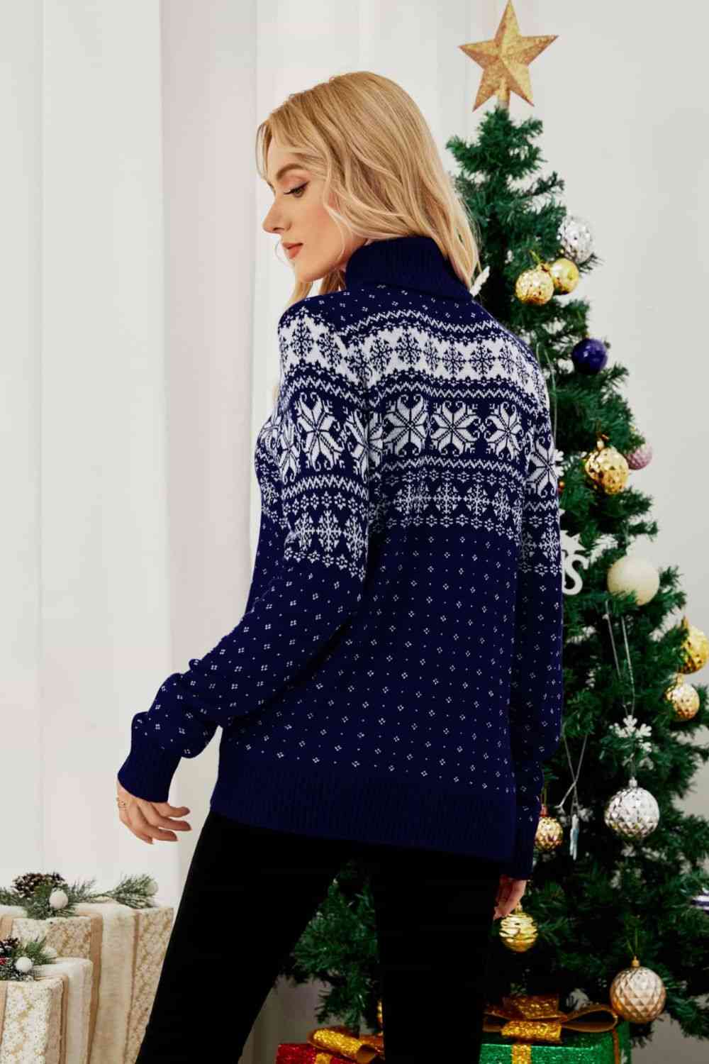 Christmas Snowflake Fair Isle Turtleneck Sweater - AllIn Computer