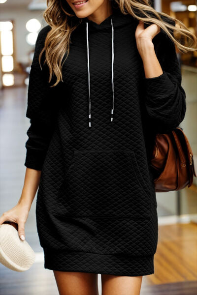 Drawstring Hooded Long Sleeve Mini Dress - AllIn Computer