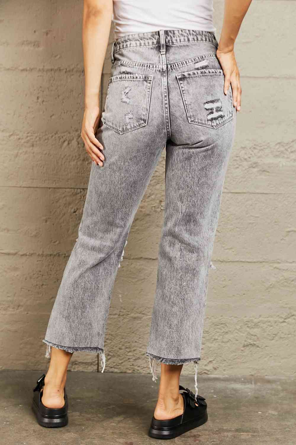 BAYEAS Acid Wash Distressed Straight Jeans - AllIn Computer