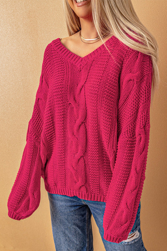Cable Knit V-Neck Sweater - AllIn Computer