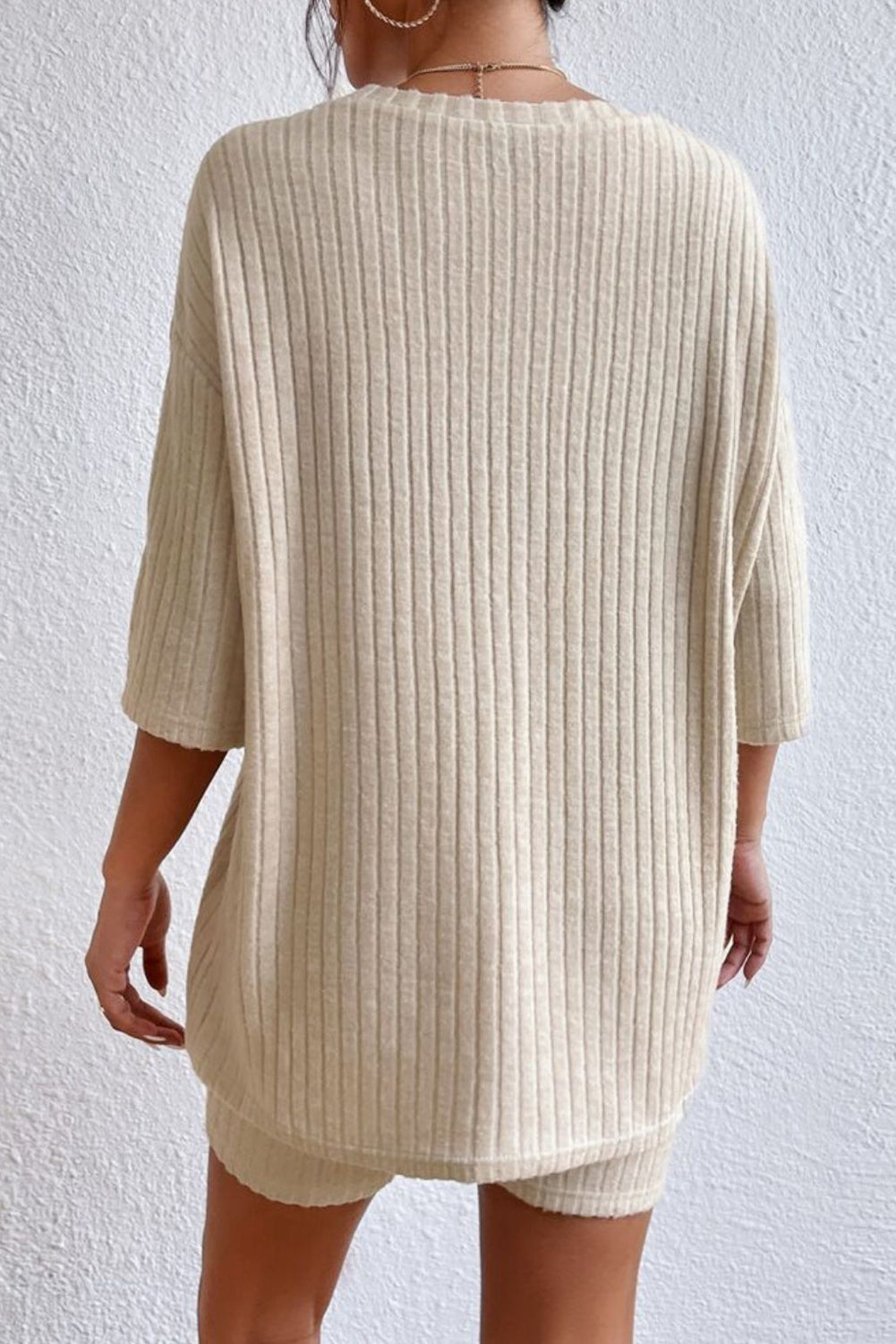 Round Neck Ribbed Top and Shorts Lounge Set - AllIn Computer