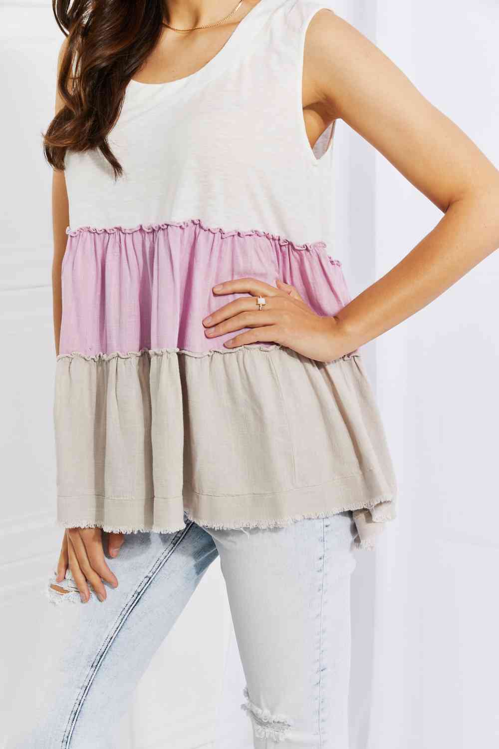 White Birch Full Size Watching the Sunset Color Block Babydoll Top - AllIn Computer