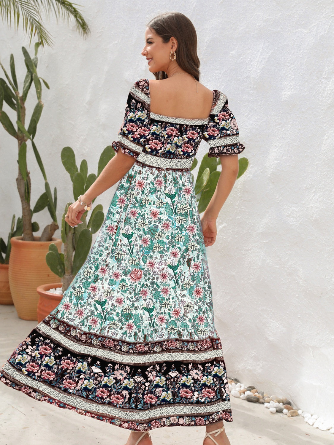Floral Flounce Sleeve Midi Dress - AllIn Computer
