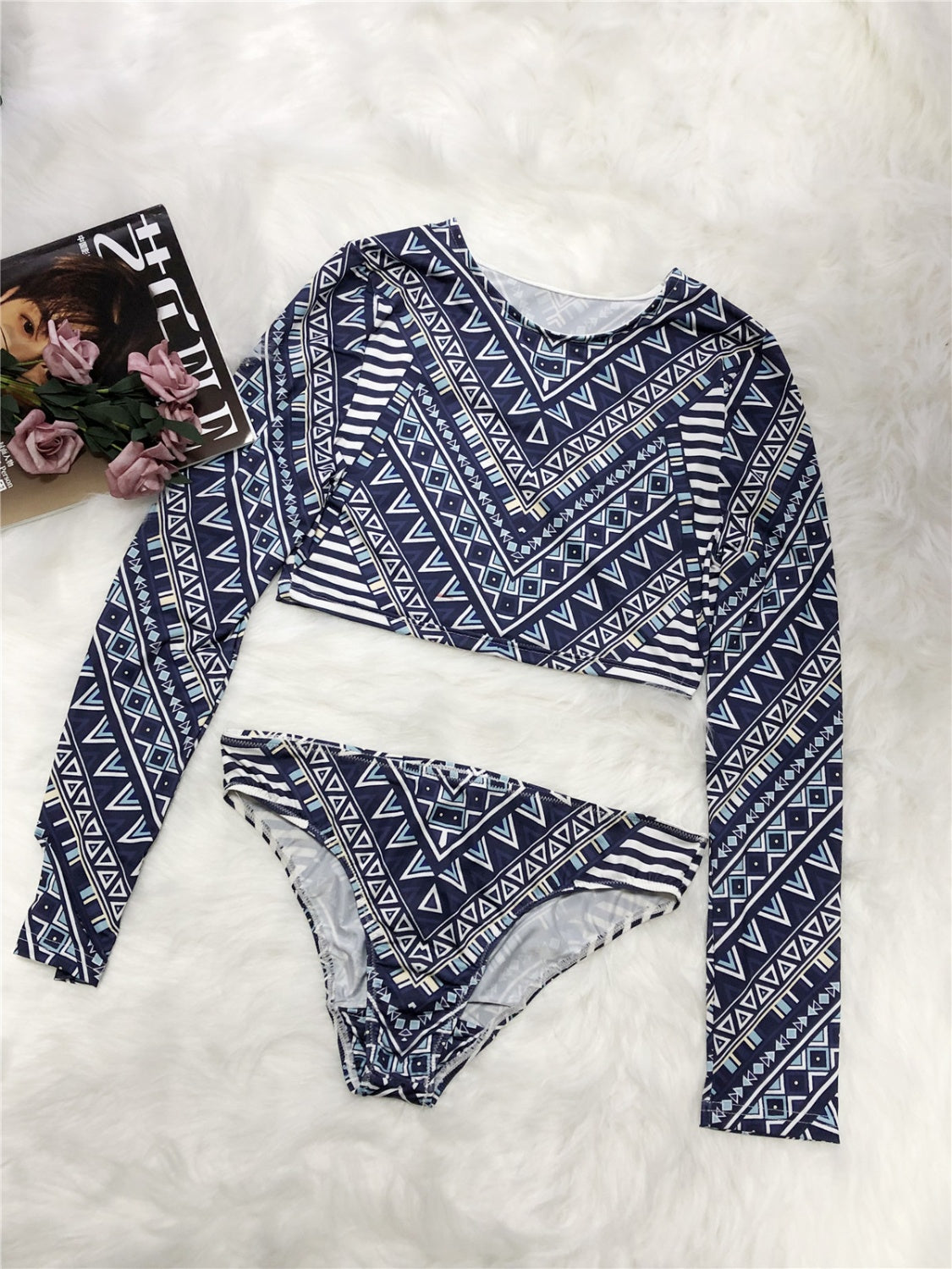 Printed Long Sleeve Top and Brief Swim Set - AllIn Computer