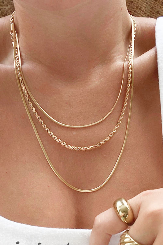 Stainless Steel 18K Gold Pleated Triple Layer Necklace - AllIn Computer