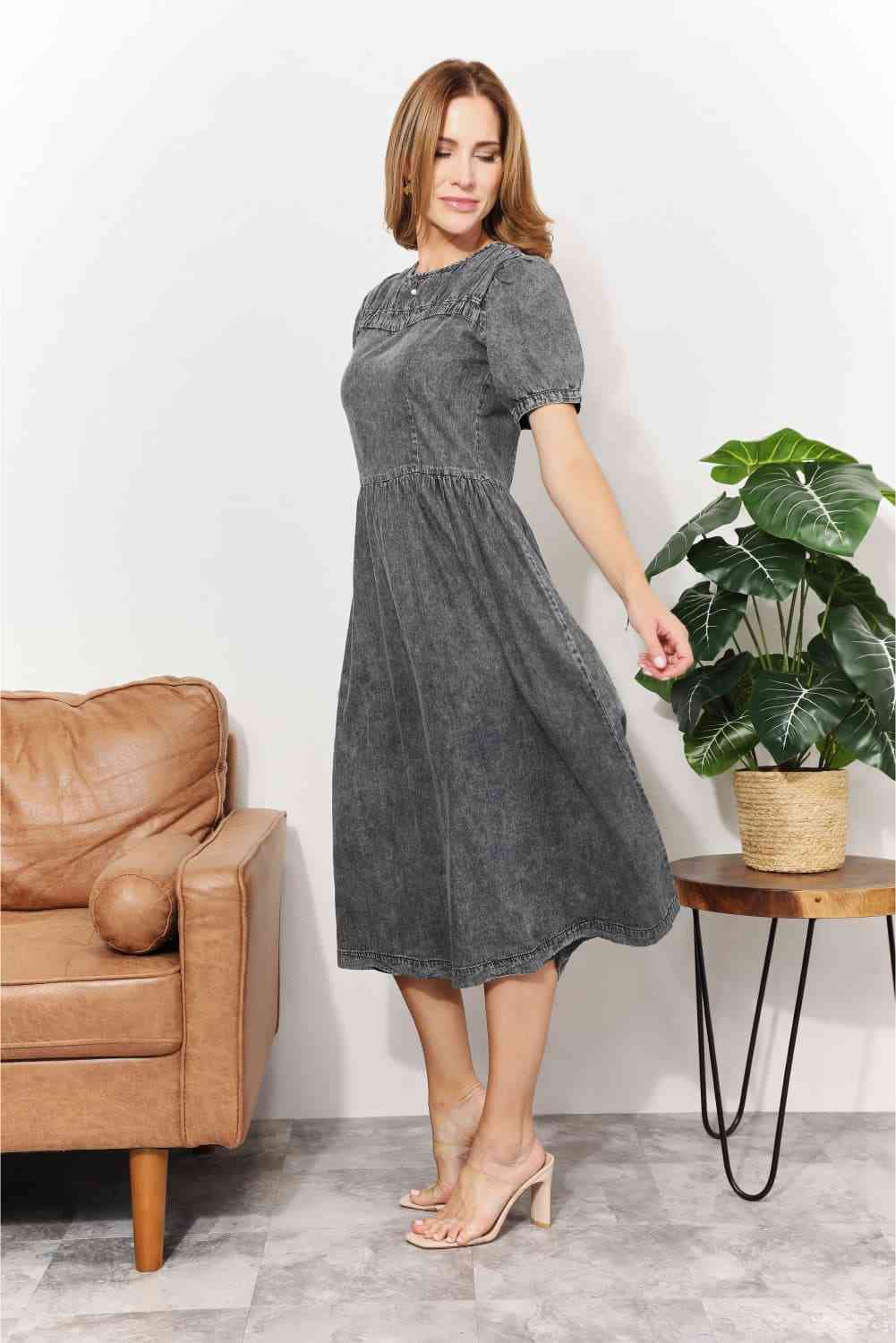 And The Why Full Size Washed Chambray Midi Dress - AllIn Computer