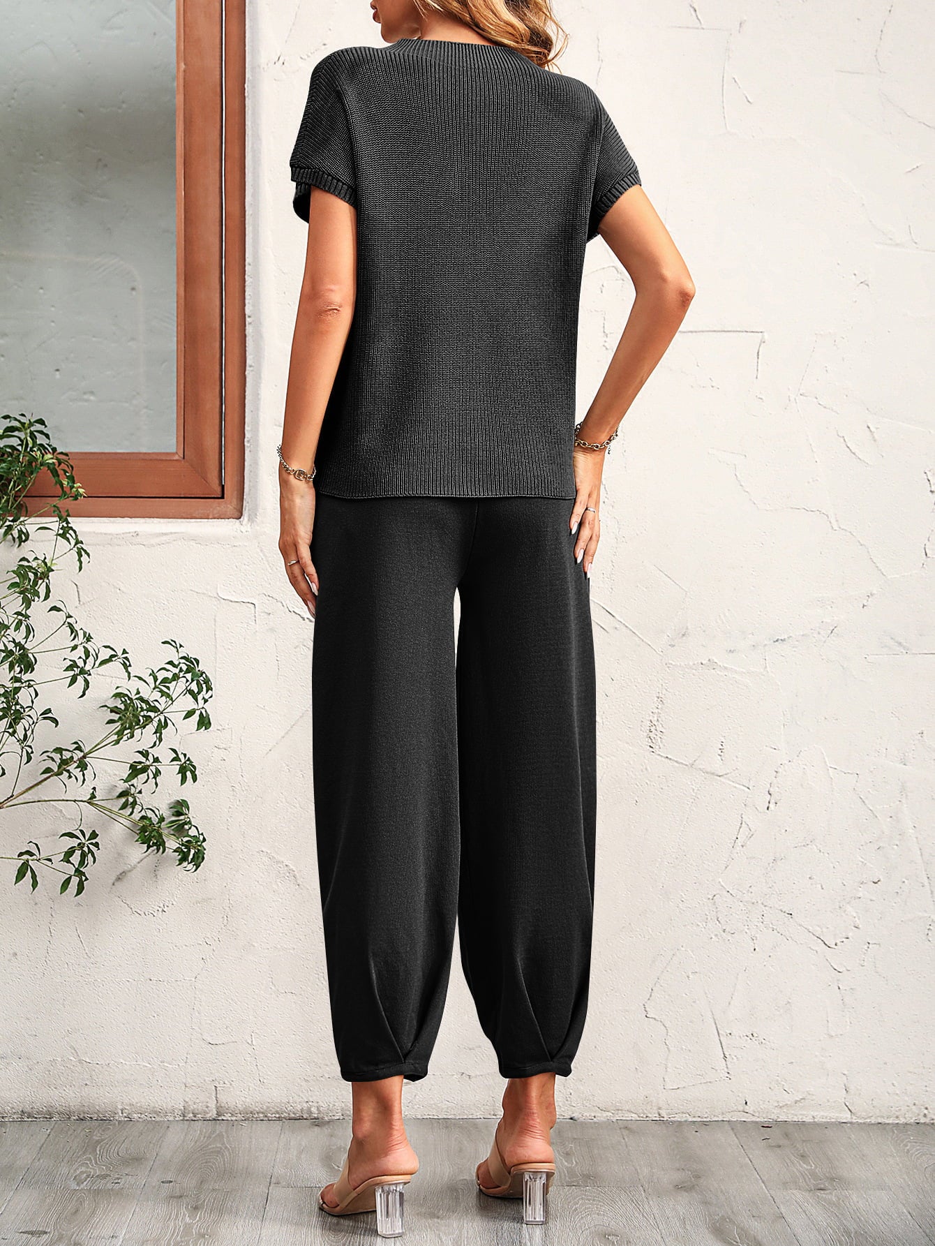 Round Neck Raglan Sleeve Tee and Long Pants Set - AllIn Computer