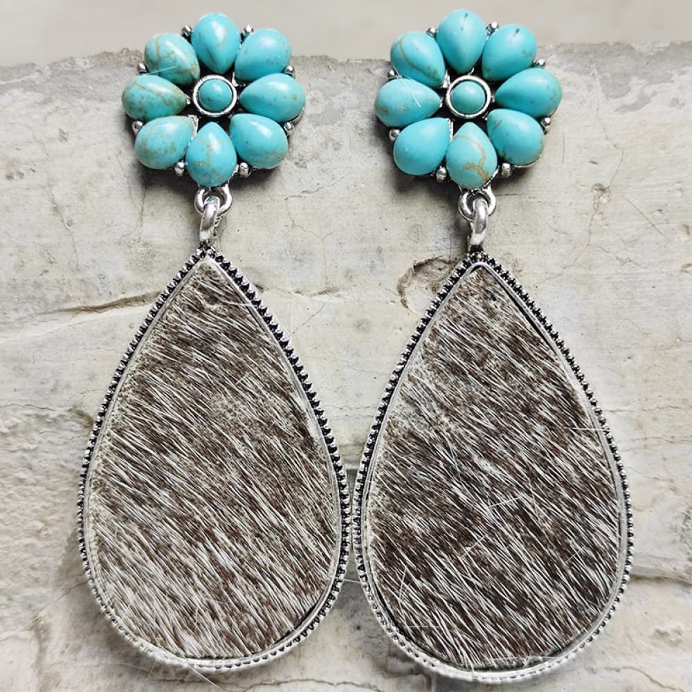 Turquoise Flower Teardrop Earrings - AllIn Computer