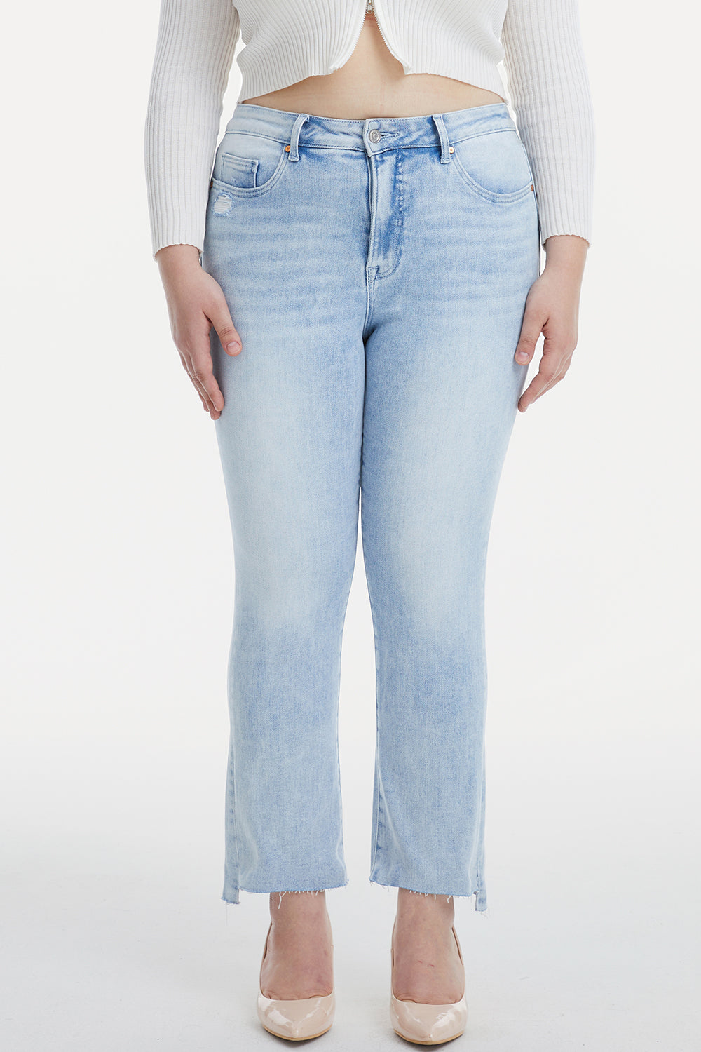 BAYEAS Full Size High Waist Raw Hem Washed Straight Jeans - AllIn Computer