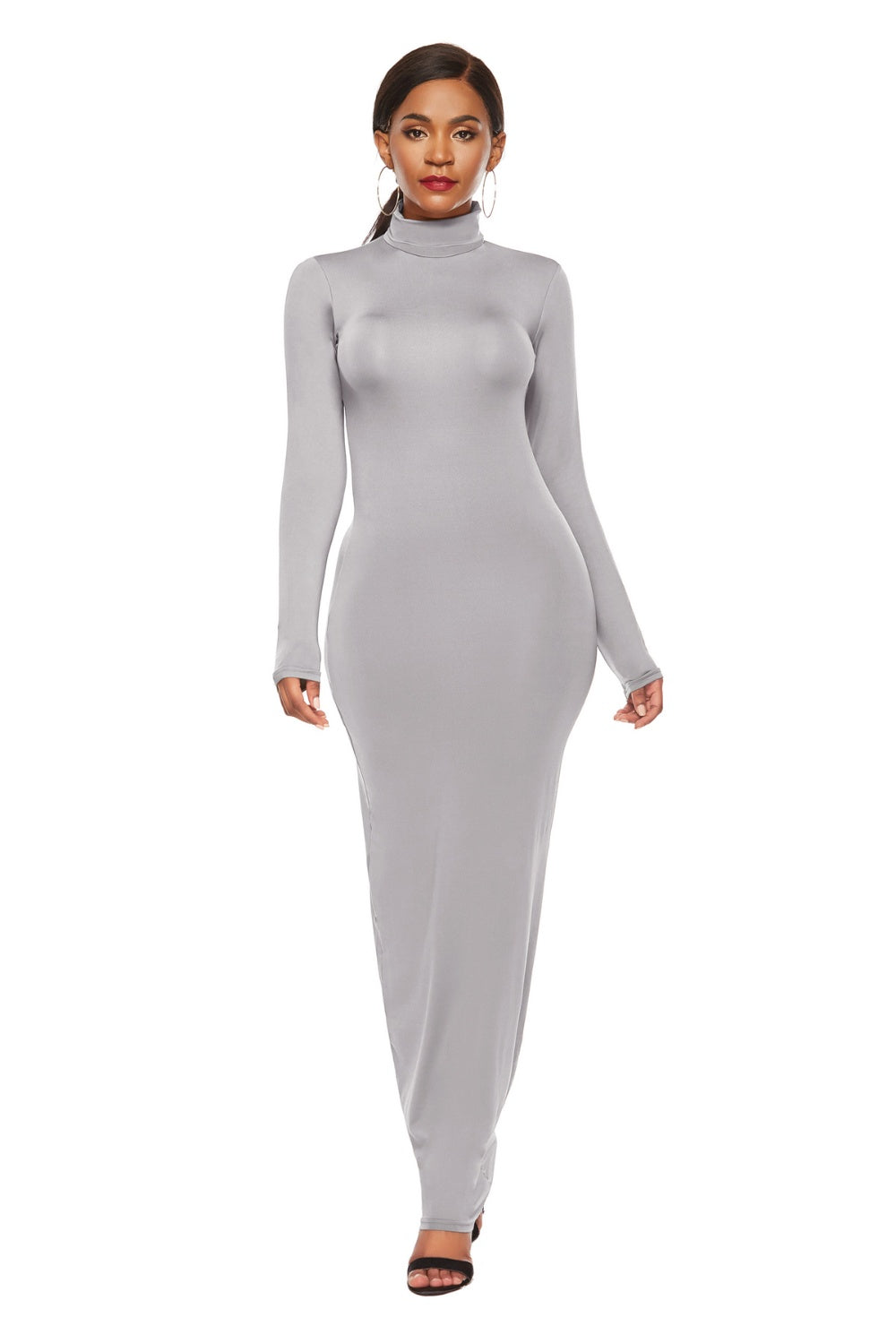 Mock Neck Long Sleeve Maxi Slim Dress - AllIn Computer