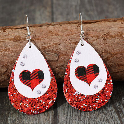 Heart Sequin Leather Teardrop Earrings - AllIn Computer