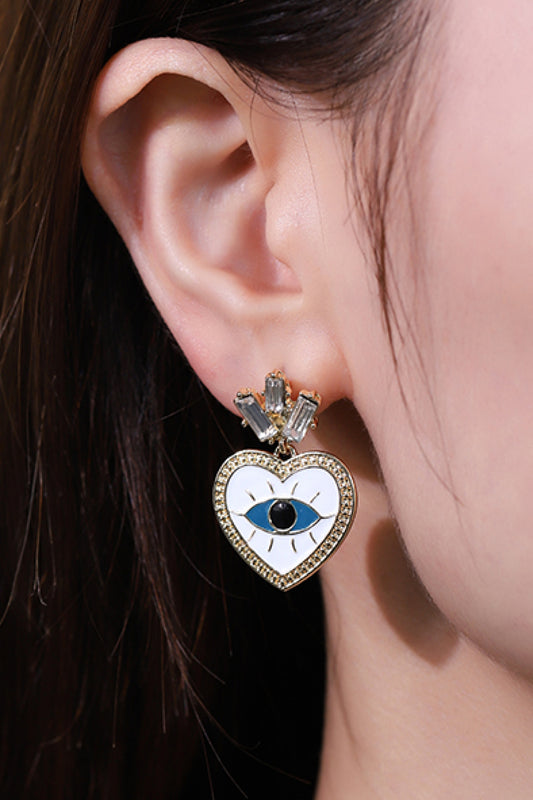 Evil Eye Heart-Shaped Drop Earrings - AllIn Computer
