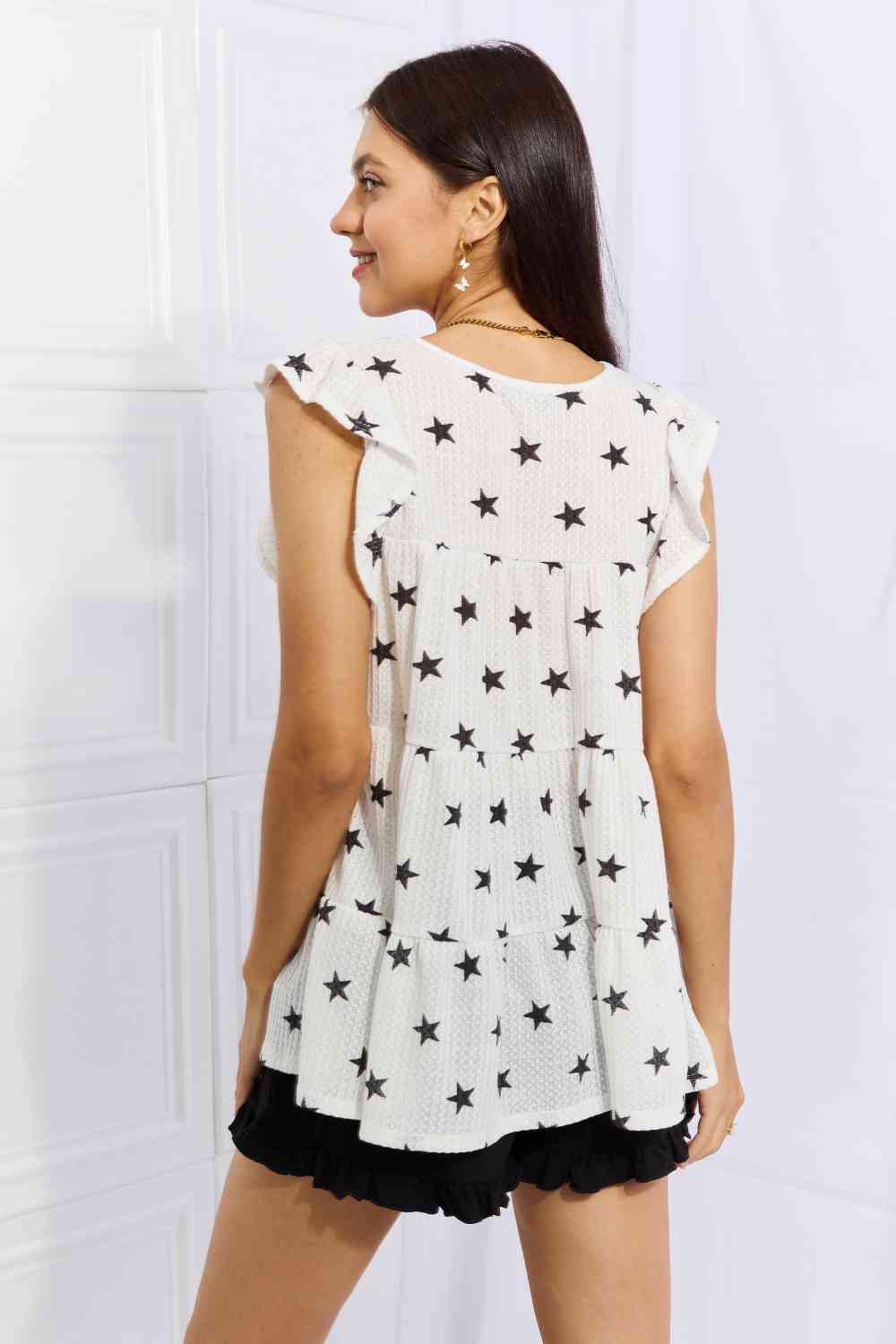 Heimish Shine Bright Full Size Butterfly Sleeve Star Print Top - AllIn Computer