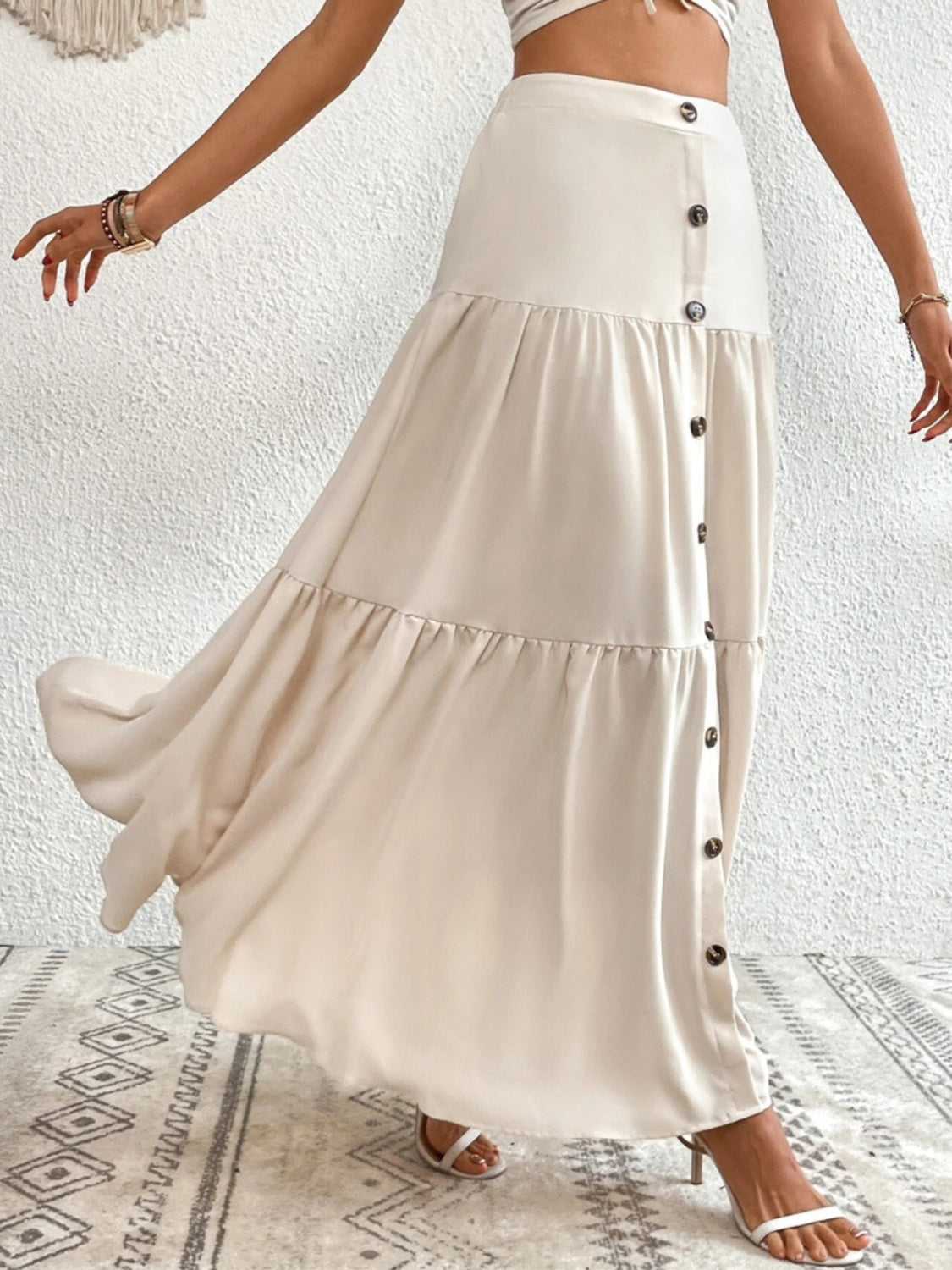Decorative Button Tiered Skirt - AllIn Computer