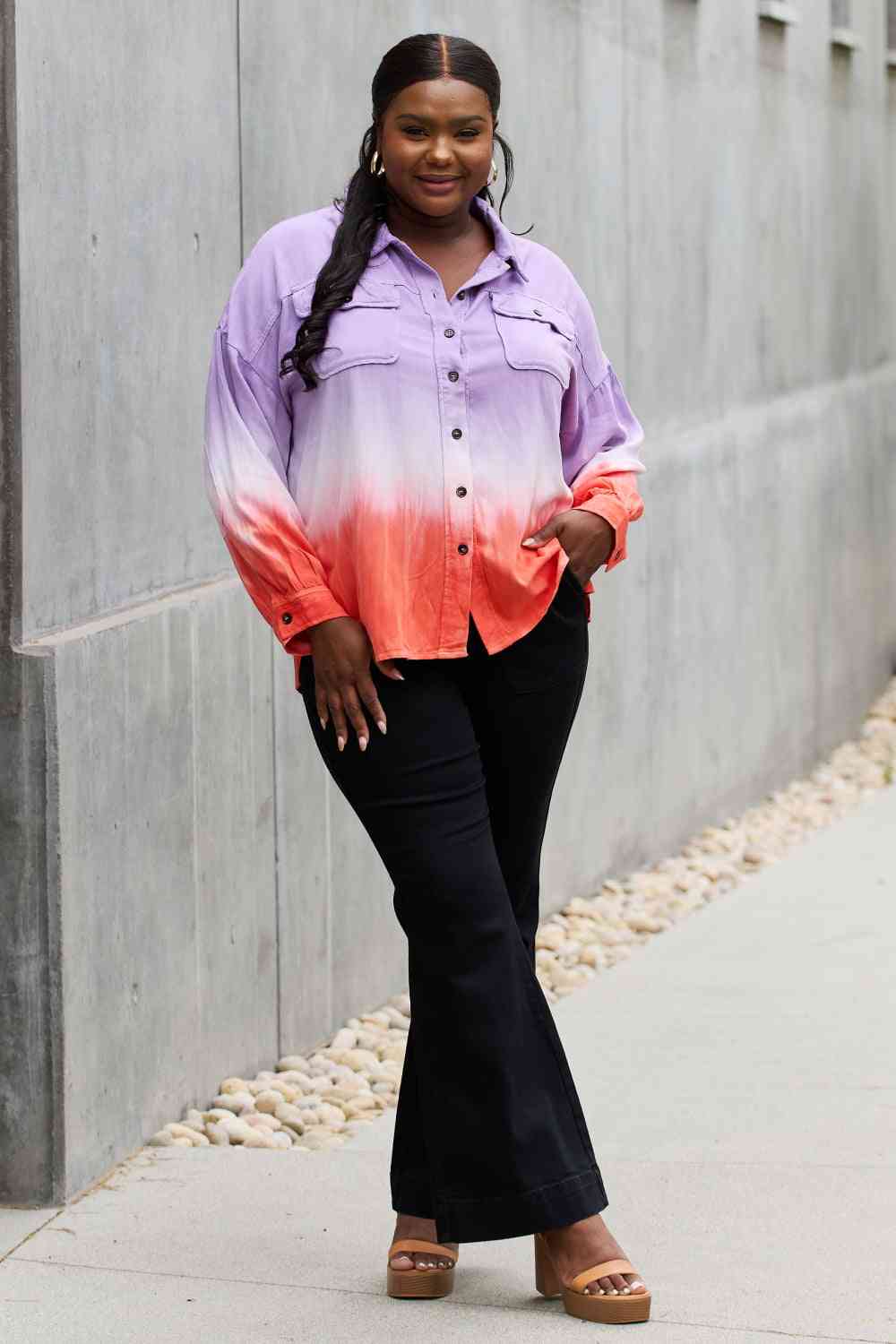 White Birch Relaxed Fit Tie-Dye Button Down Top - AllIn Computer