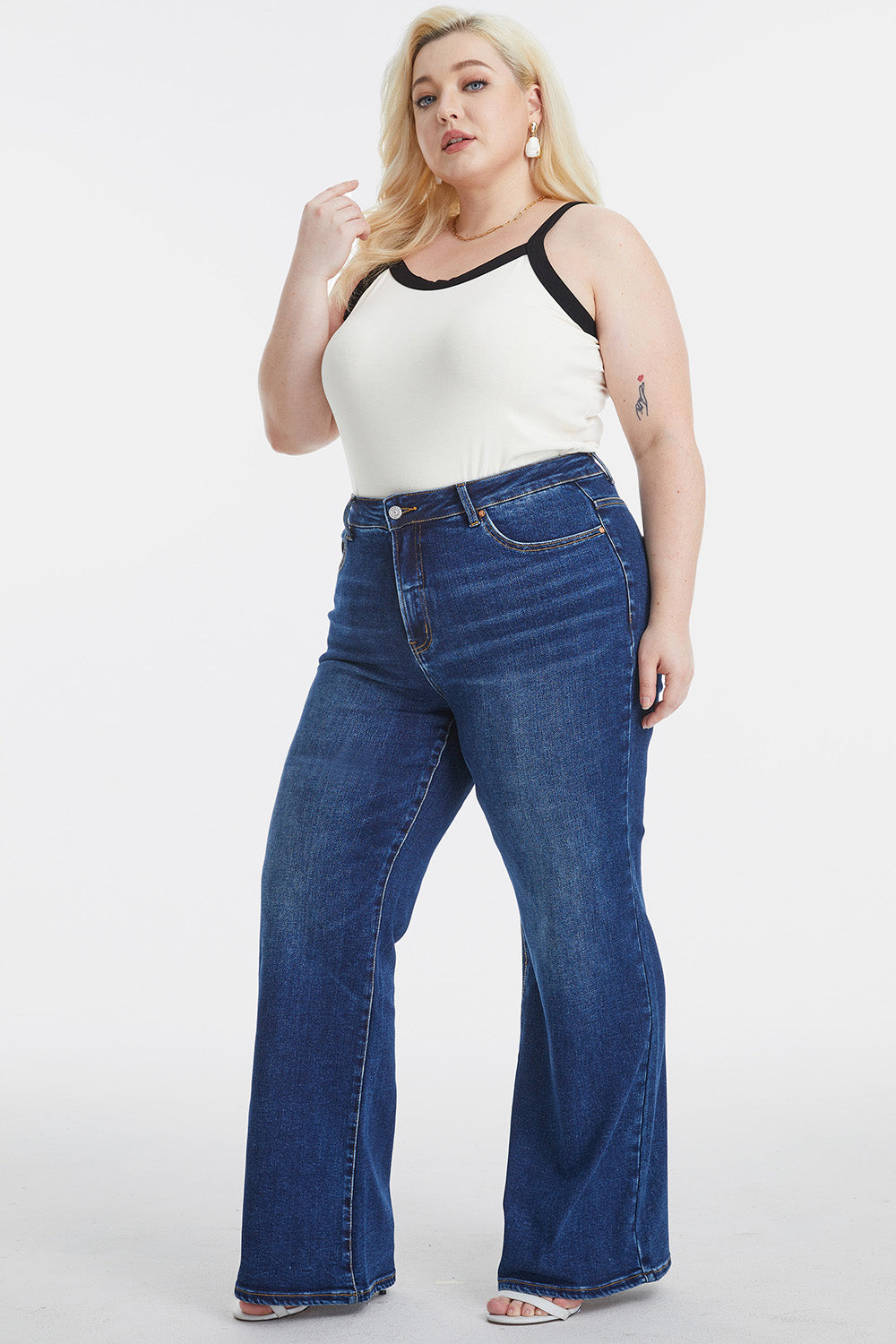 BAYEAS Full Size High Waist Cat's Whisker Wide Leg Jeans - AllIn Computer