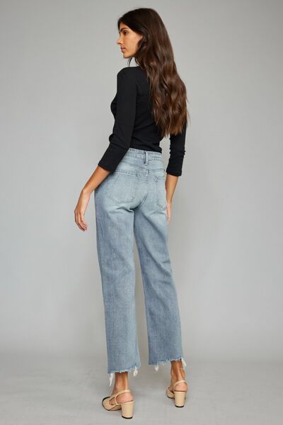Kancan High Waist Raw Hem Cropped Wide Leg Jeans - AllIn Computer