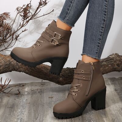 PU Leather Round Toe Block Heel Boots - AllIn Computer