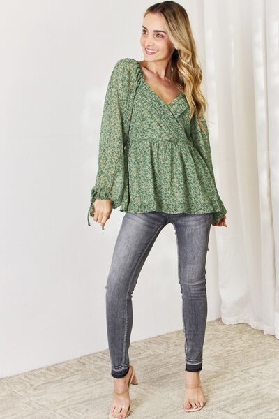 HEYSON Full Size Floral Surplice Peplum Blouse - AllIn Computer