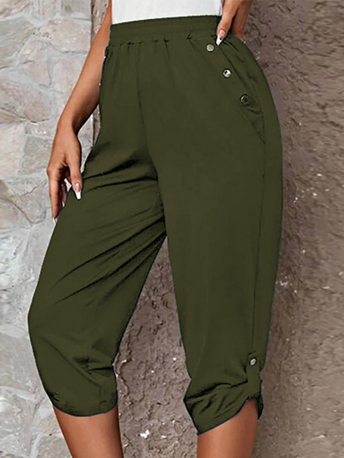 Full Size Roll-Tab Capris Pants - AllIn Computer