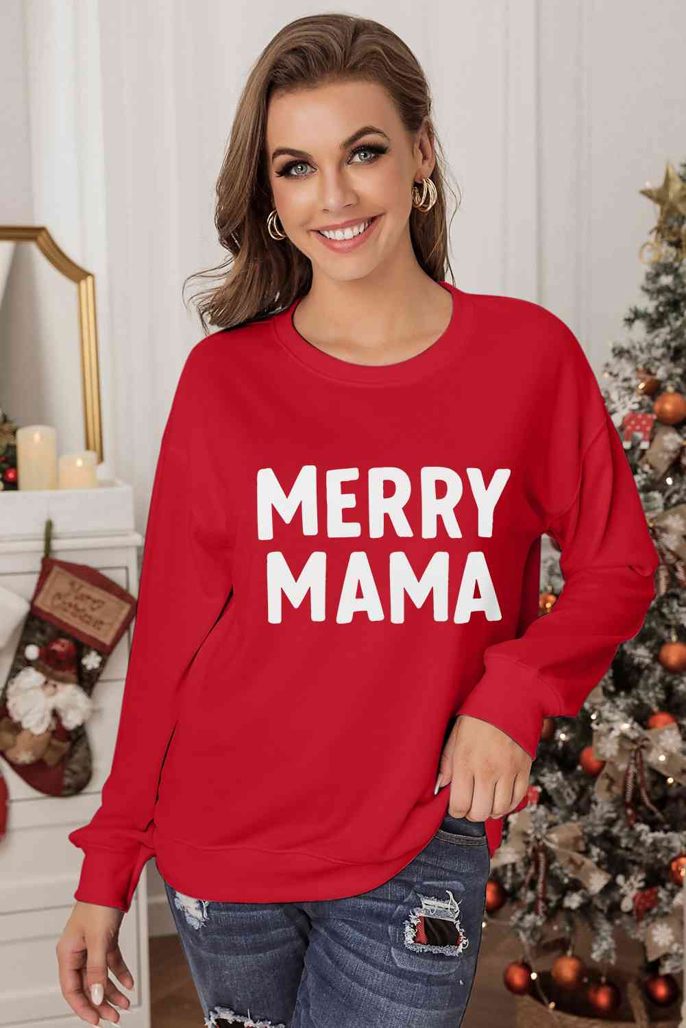 MERRY MAMA Graphic Round Neck Sweatshirt - AllIn Computer
