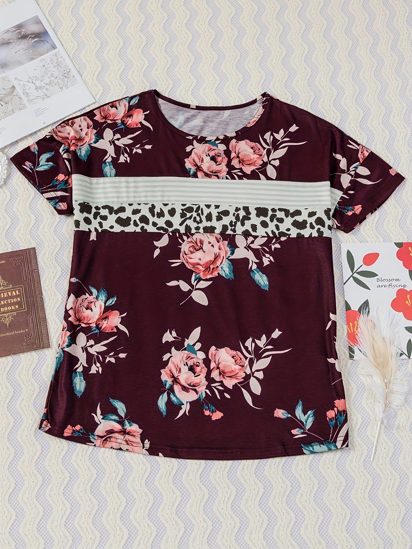 Printed Round Neck Short Sleeve T-Shirt - AllIn Computer