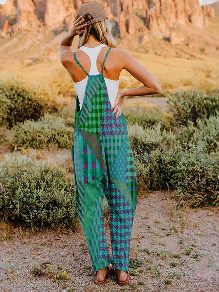 Full Size Printed V-Neck Sleeveless Jumpsuit - AllIn Computer