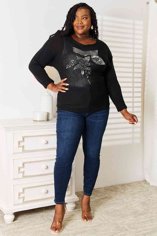 Double Take Sequin Graphic Dolman Sleeve Knit Top - AllIn Computer